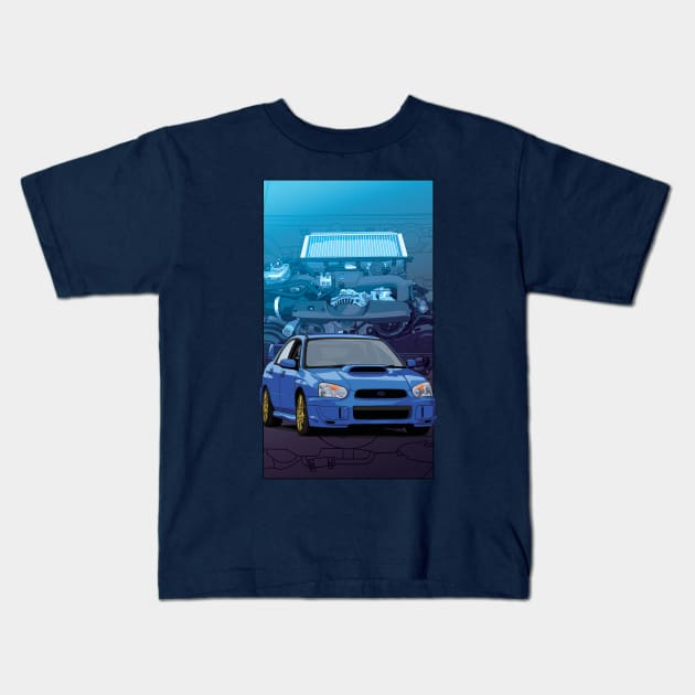 Subaru Impreza WRX STI GDB 'Blobeye ' with ej20 backdrop Kids T-Shirt by ArtyMotive